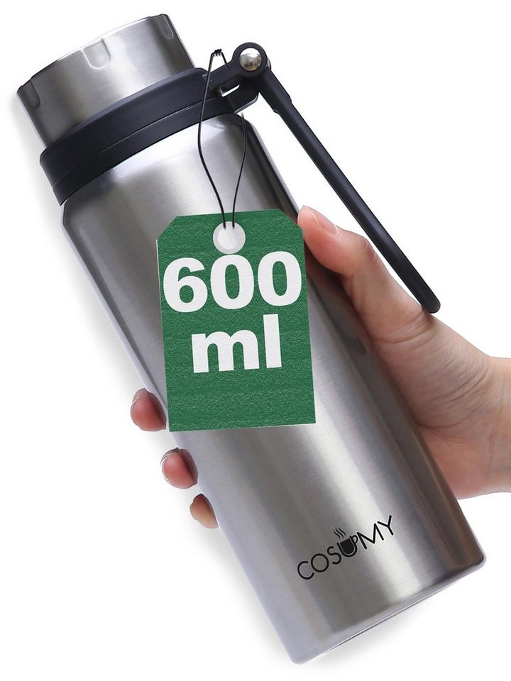 Cosumy Isolierflasche Thermosflasche 630ml Silber, Auslaufsicher - Doppelwandige Isolierflasche - Kohlensäure Geeignet von Cosumy