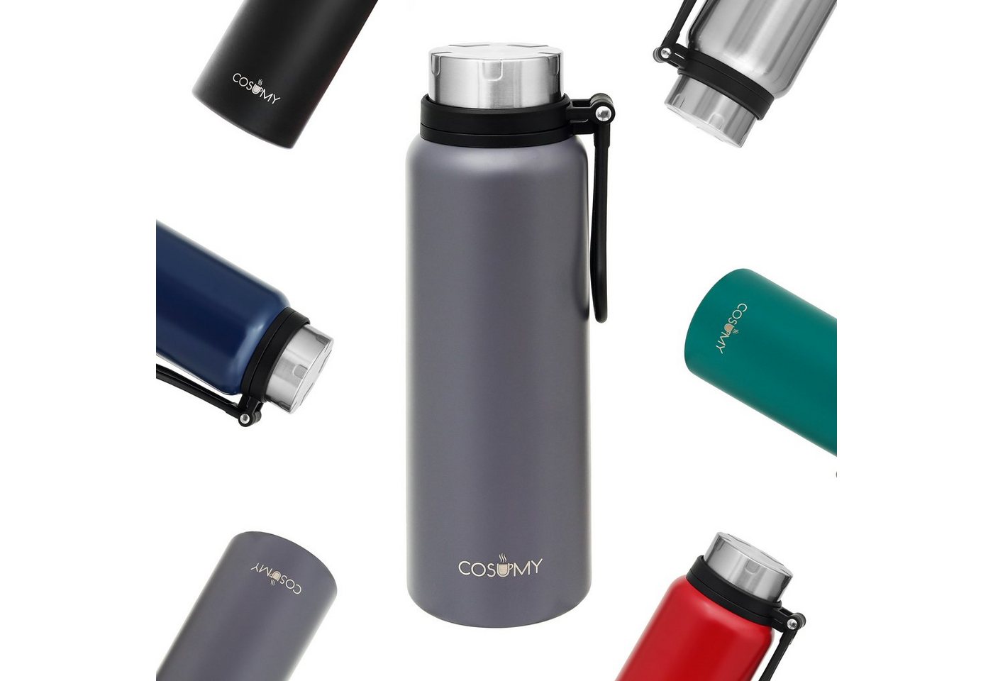 Cosumy Isolierflasche Thermoflasche mit Teesieb 1l - Thermos Trinkflasche Griff Isoflasche, Thermosflasche 1 Liter Auslaufsicher - Tee Flasche To Go Thermoskanne von Cosumy