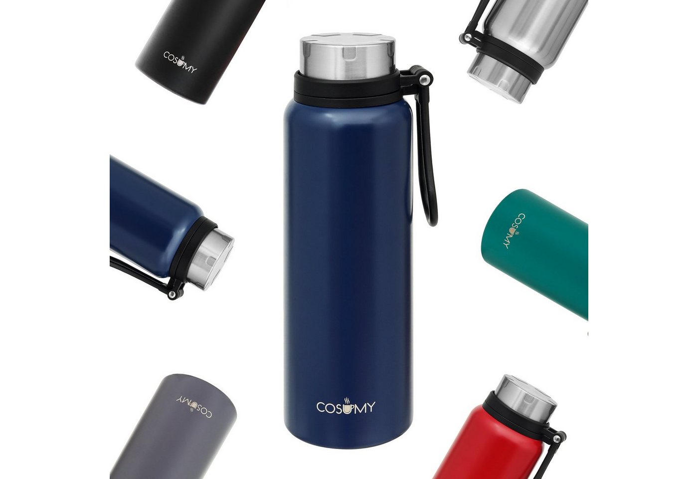 Cosumy Isolierflasche Thermosflasche mit Filter 1l Blau, Thermosflasche 1 Liter Auslaufsicher - Tee Flasche To Go Thermoskanne von Cosumy