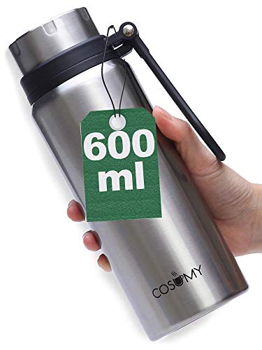 Thermosflasche aus Edelstahl 600 ml - Auslaufsicher - Doppelwandige Isolierflasche - Kohlensäure Geeignet von Cosumy