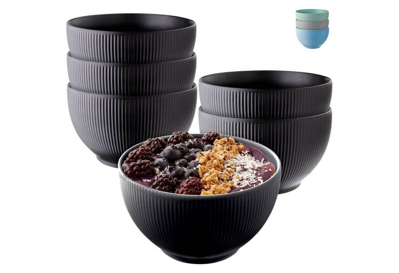 Praknu Müslischale Müslischalen 6er Set - Keramik Schwarz Matt - Große Müsli Schüssel, Keramik, (6er Set, 6-tlg), Mikrowellengeeignet - Müsli Snackschale Schüsseln von Praknu