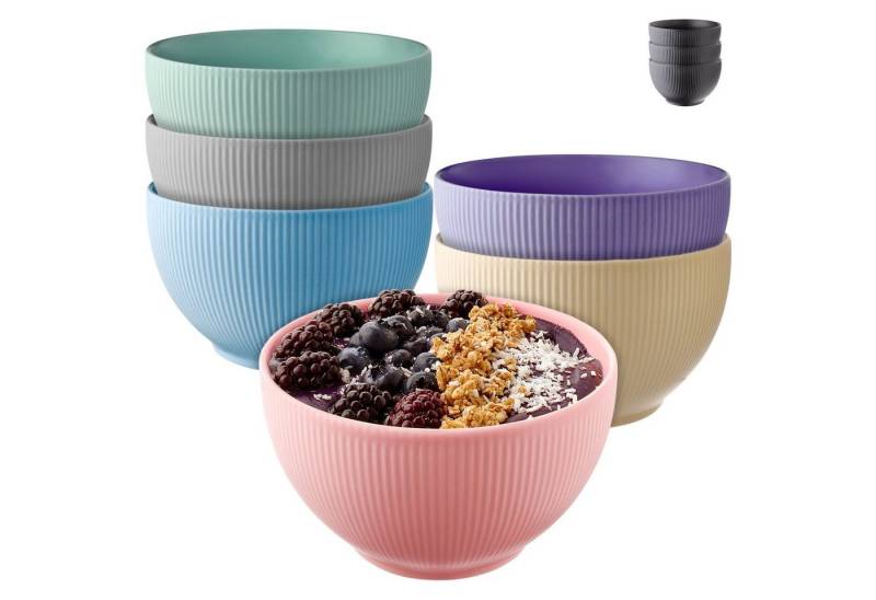 Praknu Müslischale Müslischalen Set - Keramik Bunt - 6er Schalen Set - Große Müsli, Keramik, (6er Set, 6-tlg), Mikrowellengeeignet - Müsli Snackschale Schüsseln von Praknu
