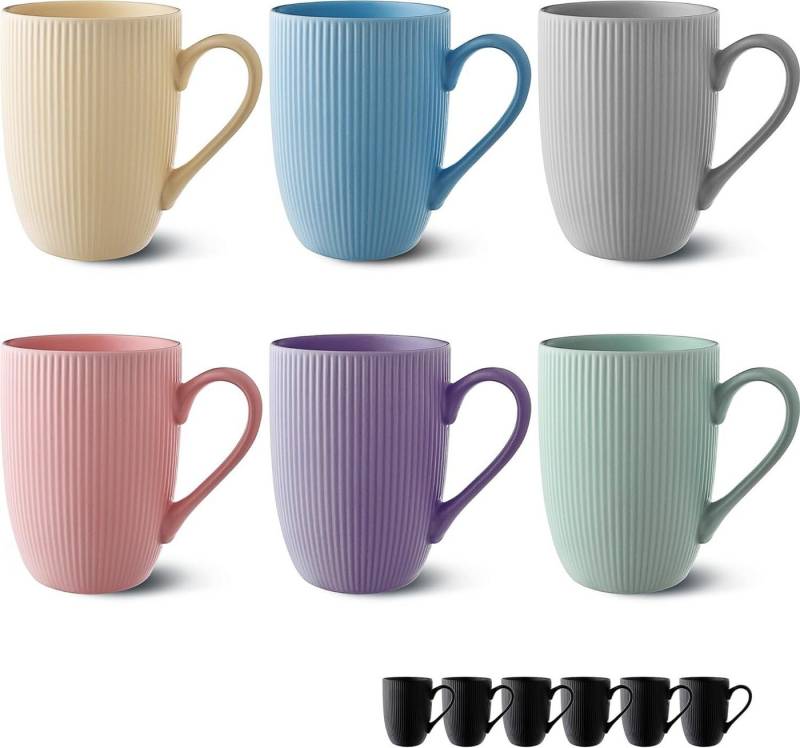 Cosumy Tasse Kaffeetassen 6er Set Modern Bunt Pastellfarben - Einzigartiges, Keramik, Auch als Teebecher, Teetasse, Kaffebecher, Lungo Tasse Streifenmuster von Cosumy