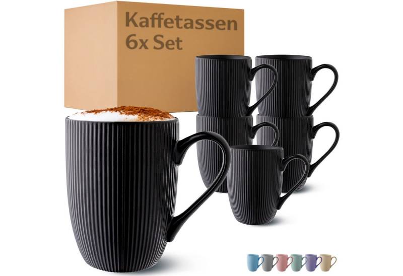 Cosumy Tasse Kaffeetassen 6er Set in Schwarz Matt 350ml - Streifenmuster - Keramik, Keramik, Auch als Teebecher, Teetasse, Lungo Tasse - Mit Streifenmuster Cosumy Tasse Kaffeetassen 6er Set in Schwarz Matt 350ml - Streifenmuster - Keramik, Keramik, Auch als Teebecher, Teetasse, Lungo Tasse - Mit Streifenmuster von Cosumy