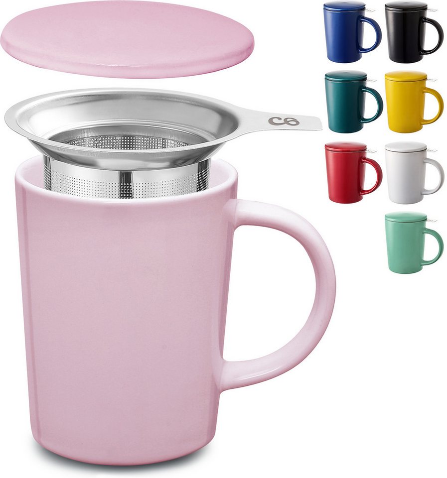 Cosumy Teeglas Teetasse mit Sieb und Deckel Rosa 400ml, Keramik, Hält Lange warm - 400 ml Groß - Spülmaschinenfest Cosumy Teeglas Teetasse mit Sieb und Deckel Rosa 400ml, Keramik, Hält Lange warm - 400 ml Groß - Spülmaschinenfest von Cosumy