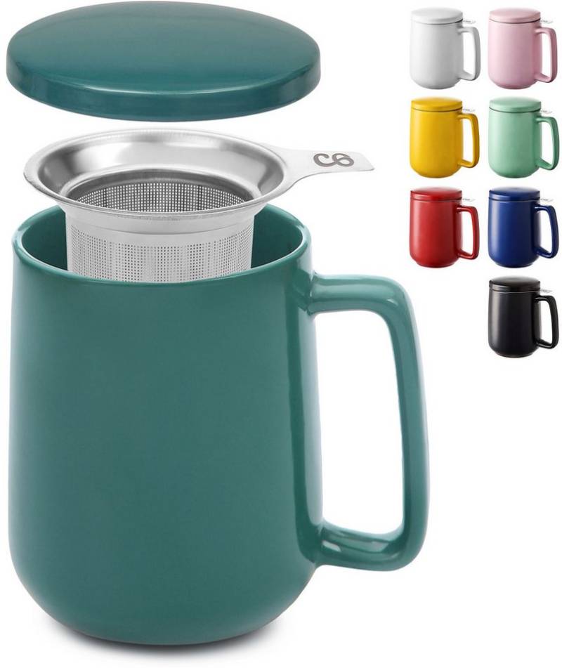 Cosumy Teeglas Teetasse mit Sieb und Deckel - Keramik Grün - Hält Lange warm - 500ml, Keramik, Hält Lange warm - 500 ml XXL Groß - Spülmaschinenfest Cosumy Teeglas Teetasse mit Sieb und Deckel - Keramik Grün - Hält Lange warm - 500ml, Keramik, Hält Lange warm - 500 ml XXL Groß - Spülmaschinenfest von Cosumy