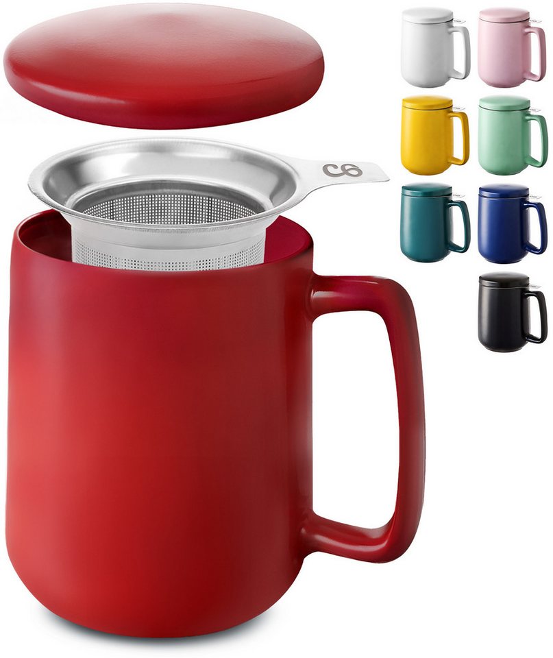 Cosumy Teeglas Teetasse mit Sieb und Deckel 500ml - Jumbotasse, Keramik, Hält Lange warm - 500 ml XXL Groß - Spülmaschinenfest von Cosumy