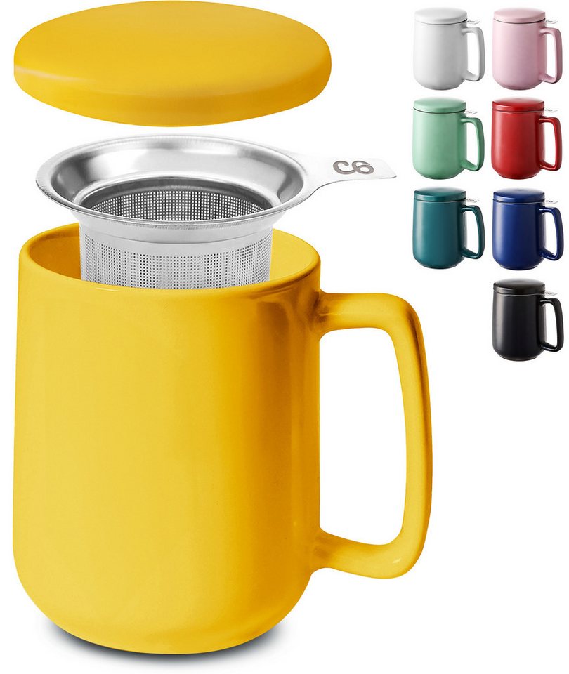 Cosumy Teeglas Teetasse mit Sieb und Deckel 500ml - Jumbotasse, Keramik, Hält Lange warm - 500 ml XXL Groß - Spülmaschinenfest von Cosumy