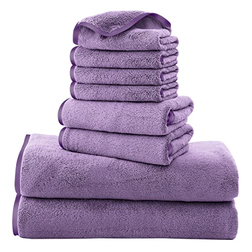 Cosy Family 8-teiliges Mikrofaser-Handtuch-Set, 2 Badetücher, 2 Handtücher und 4 Waschlappen, ultraweiche, sehr saugfähige Handtücher für Badezimmer, Fitnessstudio, Hotel, Strand und Spa (Lavendel) von Cosy Family