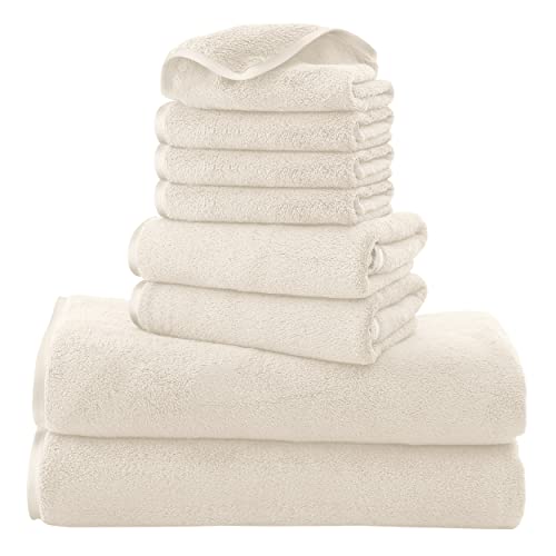 Cosy Family 8-teiliges Mikrofaser-Handtuch-Set, 2 Badetücher, 2 Handtücher und 4 Waschlappen, ultraweiche, sehr saugfähige Handtücher für Badezimmer, Fitnessstudio, Hotel, Strand und Spa (cremefarben) von Cosy Family