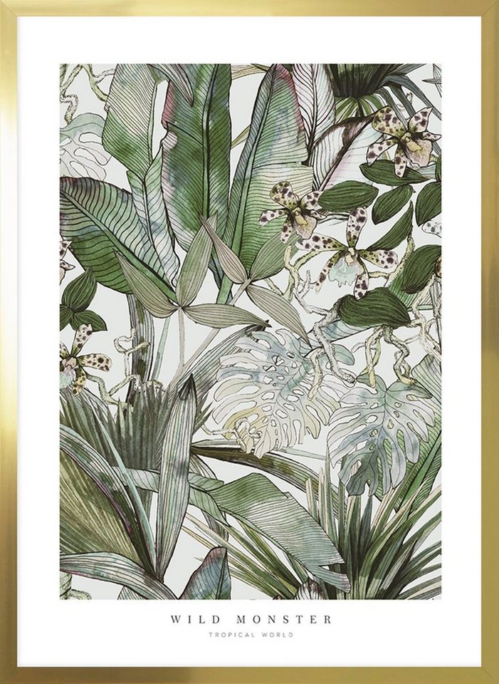 Cosy Home Ideas Bild mit Rahmen Wandbild Blumen Dschungel Palmen 60x90 cm Bild mit Rahmen, Blattwerk (1 Stück), Kunstdruck beschichtet - ohne Glas von Cosy Home Ideas