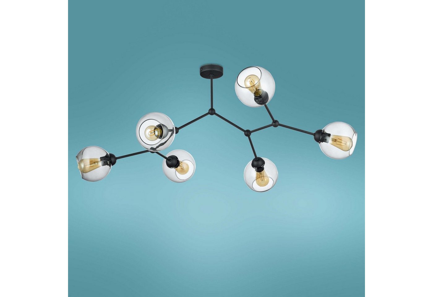 Cosy Home Ideas Deckenleuchten Deckenlampe 6 flammig Glaskugeln geöffnet Metallgestänge, ohne Leuchtmittel, Deckenleuchte, Deckenlampe von Cosy Home Ideas