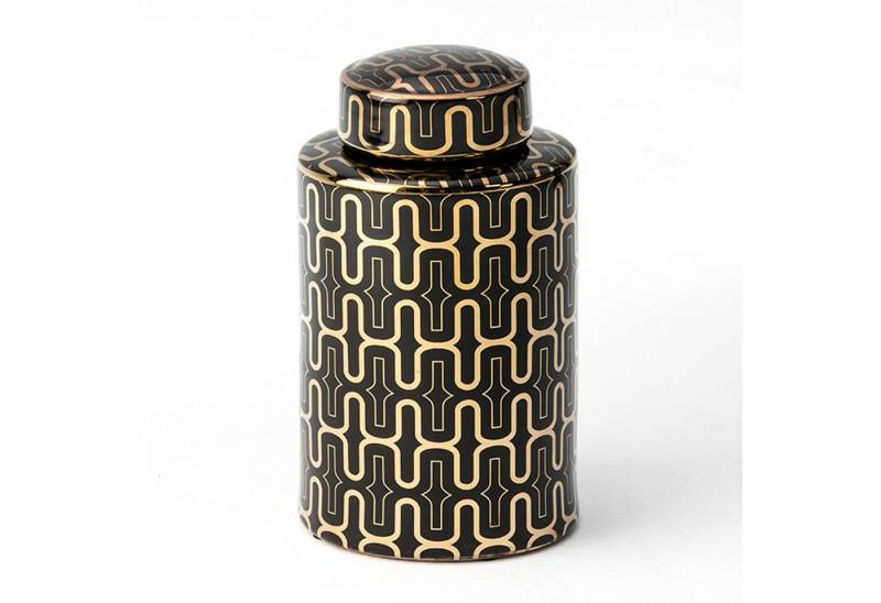 Cosy Home Ideas Dekovase Deckelvase gold Keramik geometrisch gemustert Ingwertopf (1 St), aus Keramik mit Muster von Cosy Home Ideas