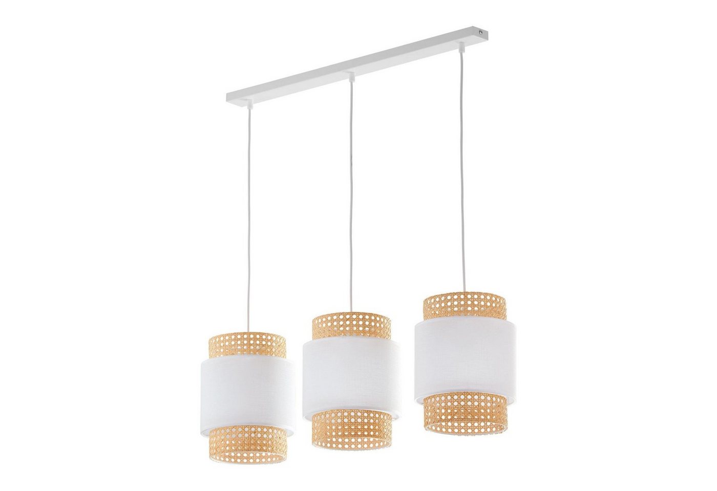 Cosy Home Ideas Hängeleuchten Hängeleuchte 3 flammig Rattan Stoffschirm Esstischlampe, ohne Leuchtmittel, Hängelampe als Esstischlampe geeignet durch gute Helligkeit von Cosy Home Ideas