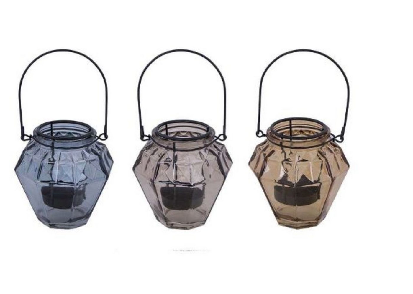 Cosy Home Ideas Teelichthalter Teelichthalter 3tlg. Set 3 Farben Glas mit Einsatz Windlichter (Set, 3-er Set Windlichter), 3 Farben, mit herausnehmbarem Metalleinsatz von Cosy Home Ideas
