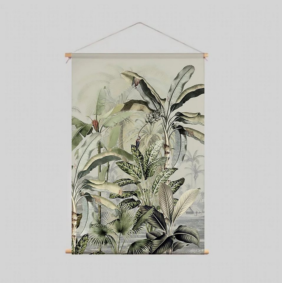 Cosy Home Ideas Wanddekoobjekt Wandbehang tropischer Dschungel bedruckt Stoff 90x130 cm Holzstäbe (1 Stück, 1x Wandbehang Stoff), knitterfreie waschbare Wanddeko von Cosy Home Ideas