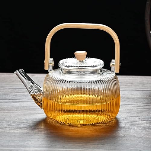 Cosy-YcY 1000 ml Glas-Teekanne mit Glas-Infuser, Teekanne mit Filterspule für losen Tee, sicher auf dem Herd, Teekanne mit Bambusgriff (1000 ml Glas-Teekanne) von Cosy-YcY