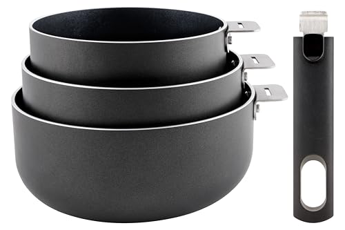 Cosy & Trendy Aluminium-Kochgeschirr-Set, Antihaftbeschichtung, abnehmbarer Griff, 4-teilig, PFAS-frei, geeignet für alle Herdarten, auch Induktion von Cosy & Trendy