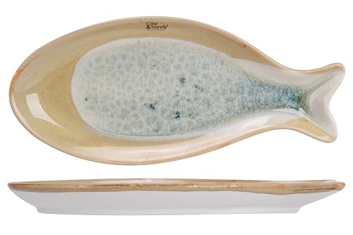 Cosy & Trendy Set mit 4 Aperitellern aus Keramik, Navajo, 20 x 8,7 x 2 cm, Fischform, mehrfarbig von Cosy & Trendy