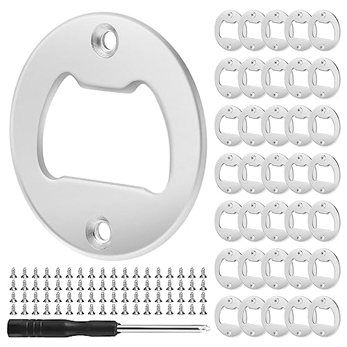 CosyCaya 36 Stück Edelstahl Flaschenöffner Einsätze Kit, Rostfreier Rund DIY Flaschen ÖFfner Hardware Kit mit Schrauben und Schraubendreher, für Küche Bar Restaurant Harzformen DIY Basteln (Silber) von CosyCaya