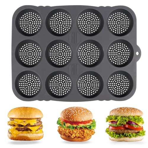 CosyCaya Burger-Brotform, Burger-Bun-Backform, Silikon, rund, 8 cm Ø – für Brot, Hamburger und Muffins XL – inkl. Silikonölbürste, Küchenwerkzeug von CosyCaya