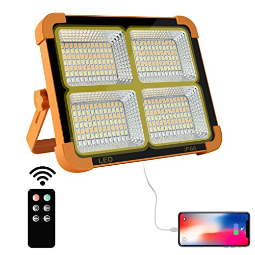 100W LED Baustrahler Solar Wiederaufladbar, Akku Arbeitsstrahler Tragbare Campinglampe mit 16500mAh Powerbank,10000 Lumen für Baustelle Garage Werkstatt für Angeln Notfall Baustelle Garage von CosyEasy