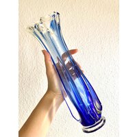 Blaue Und Klare Glasvase, Mid-Century Blaue Und Klare Glasvase, Mid-Century von CosyEcke
