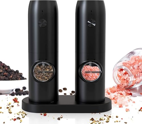 Cosyall Elektrische Pfeffer und Salzmühle, USB Wiederaufladbarer Basis, einstellbare Grobheit, automatisches Mahlen mit LED Licht, Reinigungsbürste für BBQ Restaurant Küche von Cosyall