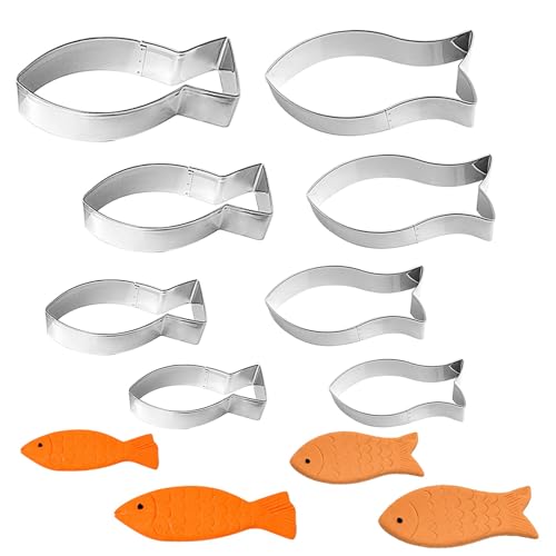 Cosymate 8 Stück Fisch Ausstechformen Set, Edelstahl Keksausstecher in Fischform, Für Kommunion, Taufe, Konfirmation, Kindergeburtstag von Cosymate