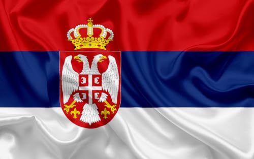 Cosymate Serbien Flagge 90x150 cm - Serbische Fahne mit Messing-Ösen - Strapazierfähige Fahne für Fahnenmast - 100% Polyester von Cosymate