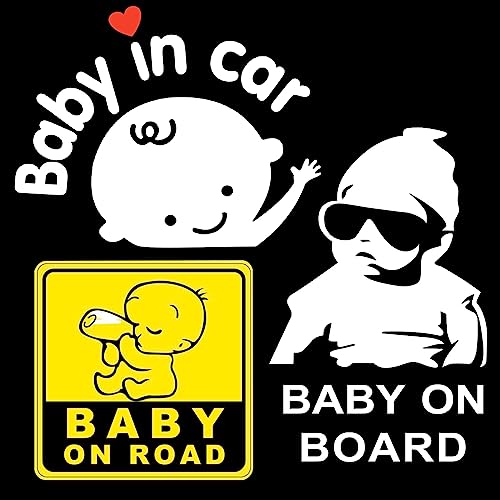 Baby on Board Aufkleber Auto, 3-Pack Reflektierende Baby an Bord Auto Warnschilder Neuheit Aufkleber Kinder Schild für Auto Fensterkörper von Cosysparks