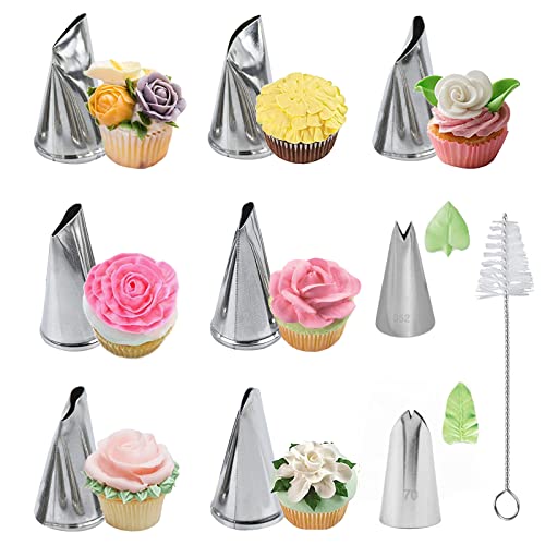 Spritztüllen Blumen Set, 10-teilig spritztüllen edelstahl Edelstahl Torten Dekoration Set Kuchen Dekorieren Tipps Edelstahl cake nozzle set für DIY Cupcakes Dessert von Cosysparks