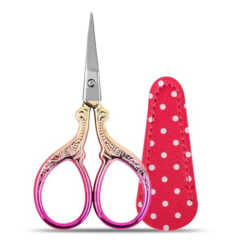 Stickschere Klein, Fadenschere Klein Handarbeitsschere Edelstahl NäHschere Stoffschere Scharf Schere Stoffschere Klein mit Pu-Schutzhülle (Rosenrot) von Cosysparks