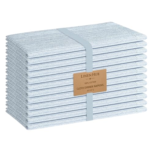 Linen Hub Servietten, Baumwolle, 45,7 x 45,7 cm, weich, langlebig, waschbar, ideal für Bauernhaus-Party, Hochzeit, Weihnachten, Ostern, perfekte Tischwäsche, Blau, 12 Stück von Cote De Amor