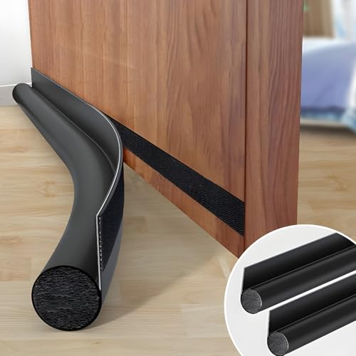 2 Stücke 96cm Schwarz Zugluftstopper für Türen, Luftzugstopper Zuschneidbar, Windstopper Türdichtung in Lederoptik, Lürmschutz Energiesparend, (Black) von Cotensta