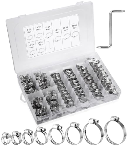 100 Stk Schlauchschellen Set, Einstellbare 8-44 mm Schlauchschelle, Edelstahl Rohrschellen Sortiment, 8 Größen Schlauchklemme für Wasserleitung, Autoleitung,Waschmaschine 100 Stk Schlauchschellen Set, Einstellbare 8-44 mm Schlauchschelle, Edelstahl Rohrschellen Sortiment, 8 Größen Schlauchklemme für Wasserleitung, Autoleitung,Waschmaschine von Cotepi