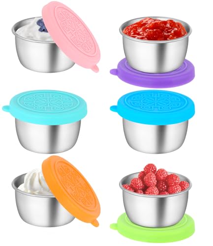 6 Stk Salatdressing Behälter, Edelstahl-Salatdressing-Töpfe mit Silikon Deckel, 50ml Kleine Edelstahl Gewürzbehälter, Lebensmittelbehälter, Wiederverwendbare Saucenbehälter, Mini-Saucenflaschen von Cotepi