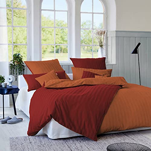 Cotonea Bio Linea Wende-Bettwäsche rot-orange, 1 Bettbezug 200 x 220 cm + 2 Kissenbezüge 40 x 80 cm von Cotonea