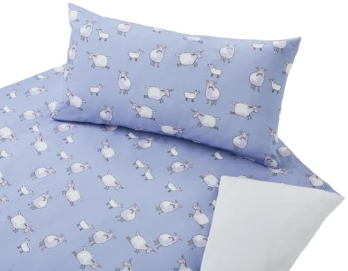 Cotonea Satin-Kinderbettwäsche Schäfchen blau 1 Bettbezug 135 x 200 cm + 1 Kissenbezug 80 x 80 cm von Cotonea