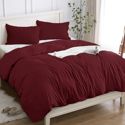 Cotopuro Bettwäsche 240x220 3teilig 100% Baumwolle, Bettbezug Set 220x240 (2 Kissenbezug 50x80) aus Premium Baumwolle 150GSM, Weich, Atmungsaktiv, Hypoallergen - Bordeaux von Cotopuro