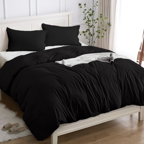 Cotopuro Bettwäsche 240x220 3teilig 100% Baumwolle, Bettbezug Set 220x240 (2 Kissenbezug 50x80) aus Premium Baumwolle 150GSM, Weich, Atmungsaktiv, Hypoallergen - Schwarz von Cotopuro
