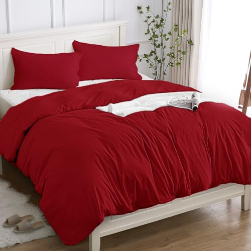 Cotopuro Bettwäsche 240x220 3teilig 100% Baumwolle, Bettbezug Set 220x240 (2 Kissenbezug 50x80) aus Premium Baumwolle 150GSM, Weich, Atmungsaktiv, Hypoallergen - Rot von Cotopuro