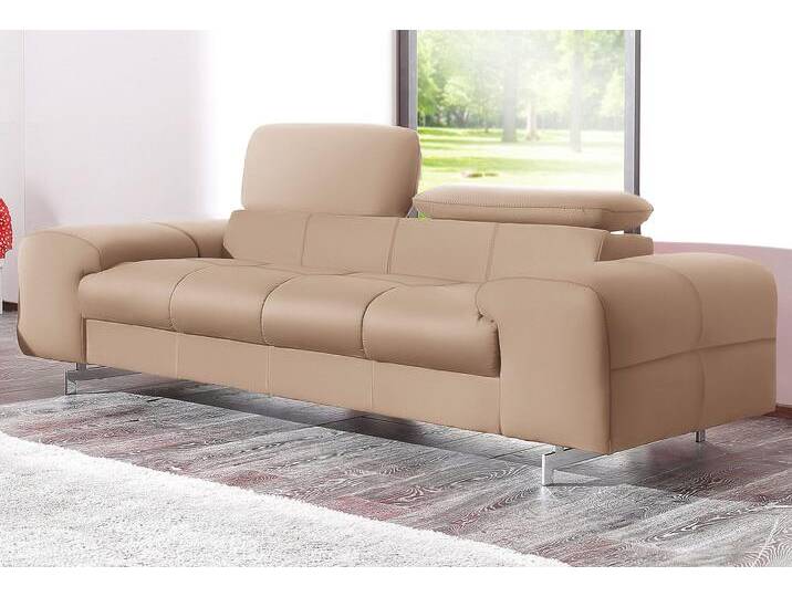 2-Sitzer COTTA Chef , braun (cappuccino), B:196cm H:72cm T:105cm, Softlux-Kunstleder, NaturLeder (echtes Rindsleder), Luxus-Microfaser (100% Polyester), Sofas, Big-Sofa mit Kopfteilverstellung, edle Metallkufen von Cotta