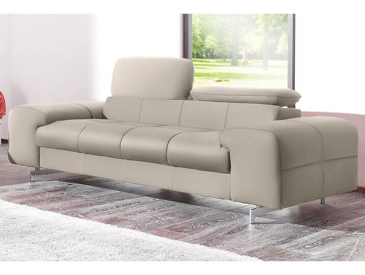 2-Sitzer COTTA Chef , grau, B:196cm H:72cm T:105cm, Softlux-Kunstleder, NaturLeder (echtes Rindsleder), Luxus-Microfaser (100% Polyester), Sofas, Big-Sofa mit Kopfteilverstellung, edle Metallkufen von Cotta