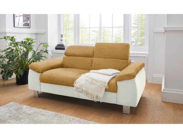 2-Sitzer COTTA Komaris , beige (creme, mustard), B:177cm T:104cm, Microfaser PRIMABELLE (100% Polyester), Kunstleder SOFTLUX, Feinstruktur (100% Polyester), Kunstleder SOFTLUX/Struktur (100% Polyester), NaturLEDER, Sofas, mit Kopfteilverstellung von Cotta