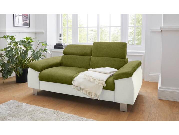 2-Sitzer COTTA Komaris , grün (creme, grün), B:177cm T:104cm, Microfaser PRIMABELLE (100% Polyester), Kunstleder SOFTLUX, Feinstruktur (100% Polyester), Kunstleder SOFTLUX/Struktur (100% Polyester), NaturLEDER, Sofas, mit Kopfteilverstellung von Cotta