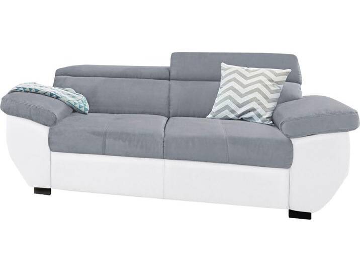 2-Sitzer COTTA Speedway , grau (weiß, grau), B:195cm H:74cm T:103cm, Kunstleder SOFTLUX / Luxus-Microfaser (100% Polyester), Flachgewebe (100% Polyester) / Struktur fein ( 100% Polyester), Kunstleder SOFTLUX / Struktur (100% Polyester), Sofas, Big-Sofa mit Kopfteilverstellung von Cotta