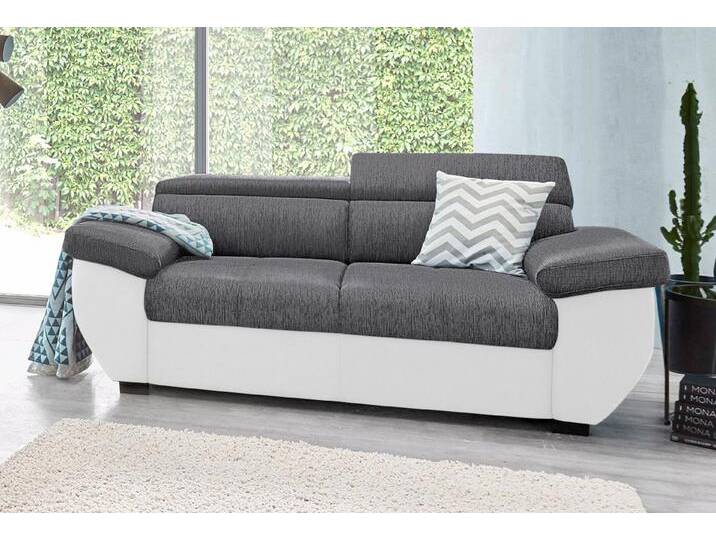 2-Sitzer COTTA Speedway , grau (weiß, grau), B:195cm H:74cm T:103cm, Kunstleder SOFTLUX / Luxus-Microfaser (100% Polyester), Flachgewebe (100% Polyester) / Struktur fein ( 100% Polyester), Kunstleder SOFTLUX / Struktur (100% Polyester), Sofas, Big-Sofa mit Kopfteilverstellung von Cotta