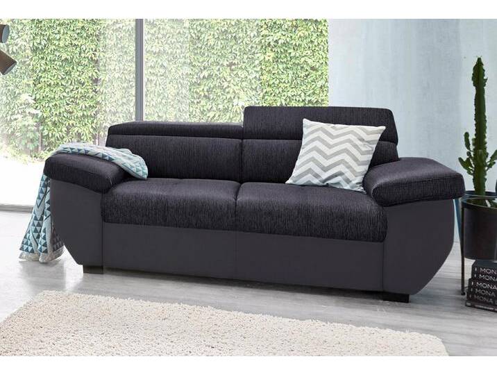 2-Sitzer COTTA Speedway , schwarz (schwarz, schwarz), B:195cm H:74cm T:103cm, Kunstleder SOFTLUX / Luxus-Microfaser (100% Polyester);Flachgewebe (100% Polyester) / Struktur fein ( 100% Polyester);Kunstleder SOFTLUX / Struktur (100% Polyester), Sofas, Big-Sofa mit Kopfteilverstellung von Cotta