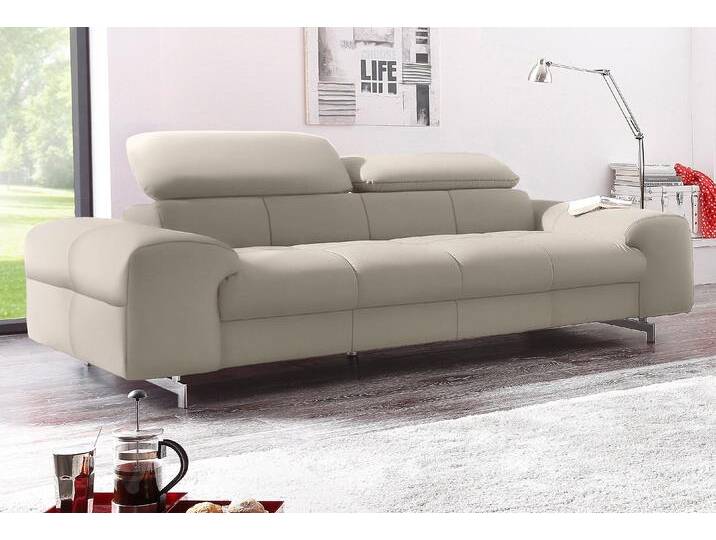 3-Sitzer COTTA Chef , grau, B:232cm H:72cm T:105cm, Luxus-Microfaser (100% Polyester);Softlux-Kunstleder;NaturLEDER (echtes Rindsleder)), Rückseite mit Spannstoff bezogen;Leder ADVANTAGE (abgedecktes Spalt-Rindsleder), Rückseite mit Spannstoff bezogen, Sofas, Big-Sofa mit Kopfteilverstellung, edle Metallkufen von Cotta